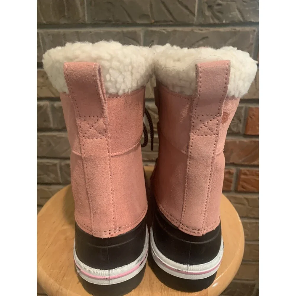 Cat And Jack Pink/ Black/ White Leather/ Rubber Girl’s Lined Boots Size 3